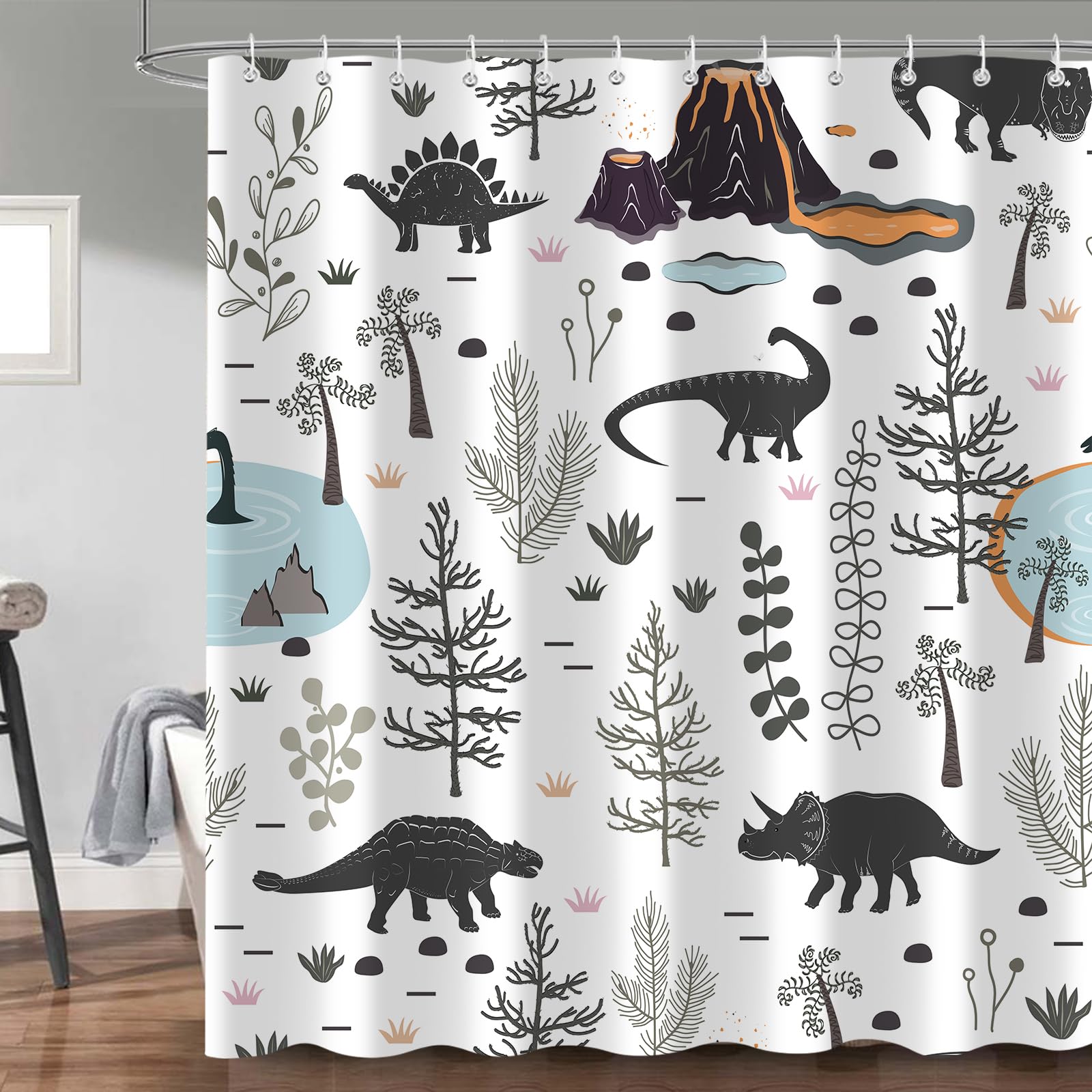 Home&Kitchen Accessories Light Cartoon Dinosaur Shower Curtain Bath Screen Kids Bathroom Curtains Waterproof Polyester Home Decoration With Hooks