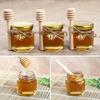 1.5Oz Hexagon Mini Glass Honey Jars Sealed Jars with Bee Pendants,Jutes,Wood Dipper Jam Jars for Party Favors Wedding Birthday