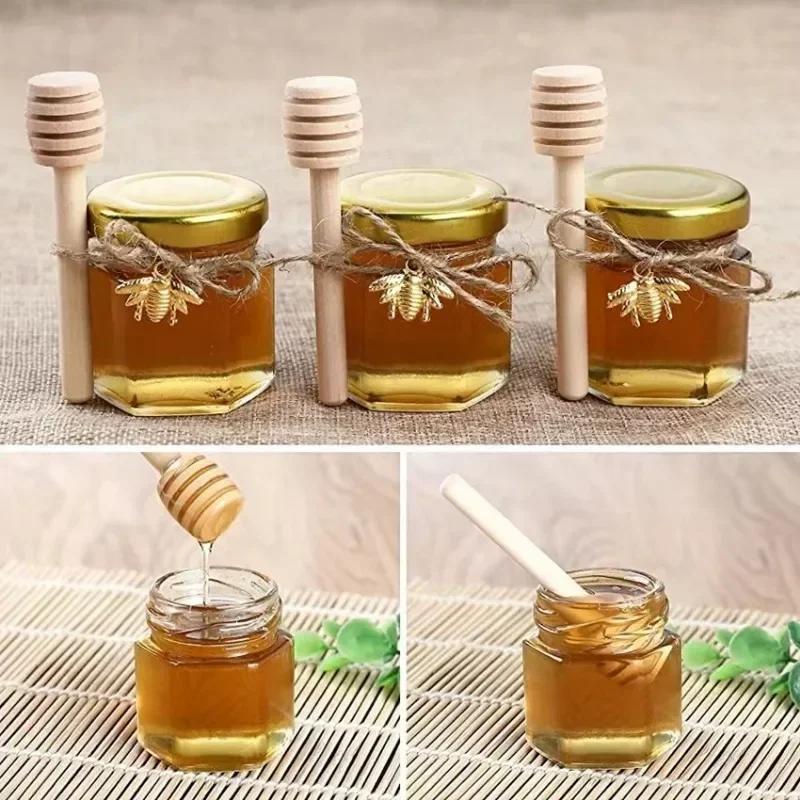 1.5Oz Hexagon Mini Glass Honey Jars Sealed Jars with Bee Pendants,Jutes,Wood Dipper Jam Jars for Party Favors Wedding Birthday