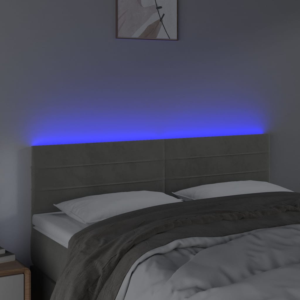 Vidaxl Zagłówek Do Łóżka Z Led, Jasnoszary, 144X5X78/88 Cm, Aksamit