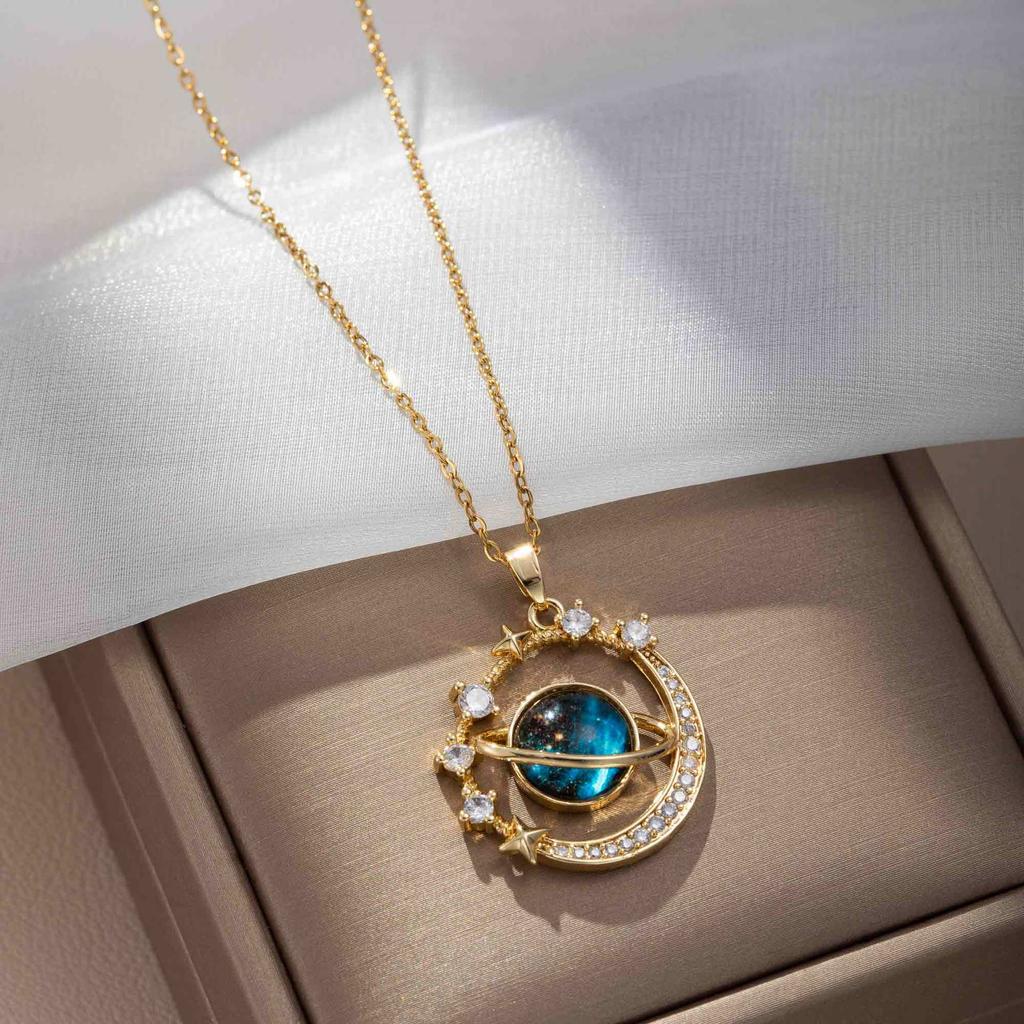 Titanium Steel Star Necklace for Women Planet Moon Astronaut Pendant Necklaces Jewelry Gifts