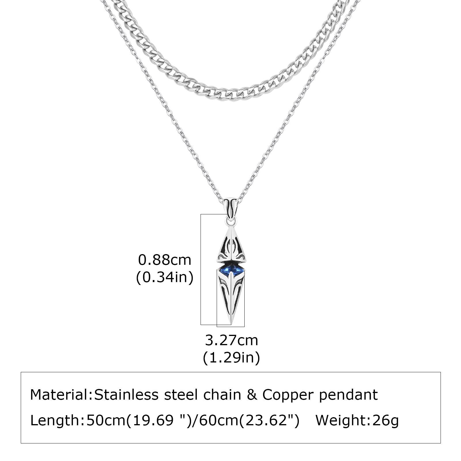

Blue Stone Geometry Layering Necklaces for Men Women,Hip Hop Stainless Steel Chain Neacklace,Valentine s Birthday Party Gift 50cm 60cm