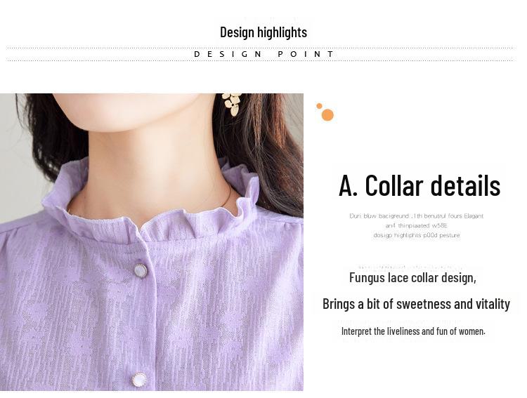 Spring 2025 Ruffled Stand Collar Jacquard Women's Long Sleeve Top