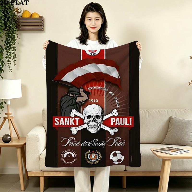 FC San Pauli Logo Print Flannel Blanket High Quality Warm Comfortable Cover for All Seasons Perfect for Gifts Home Decor
