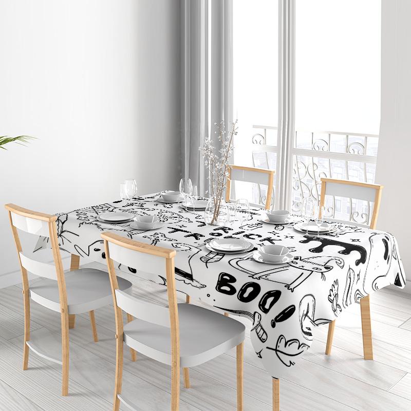Animal Print TableclothDecorative Black White Cartoon Pet Bedding for Home Use in Dining Room or Kitchen 160x240cm Square/Table