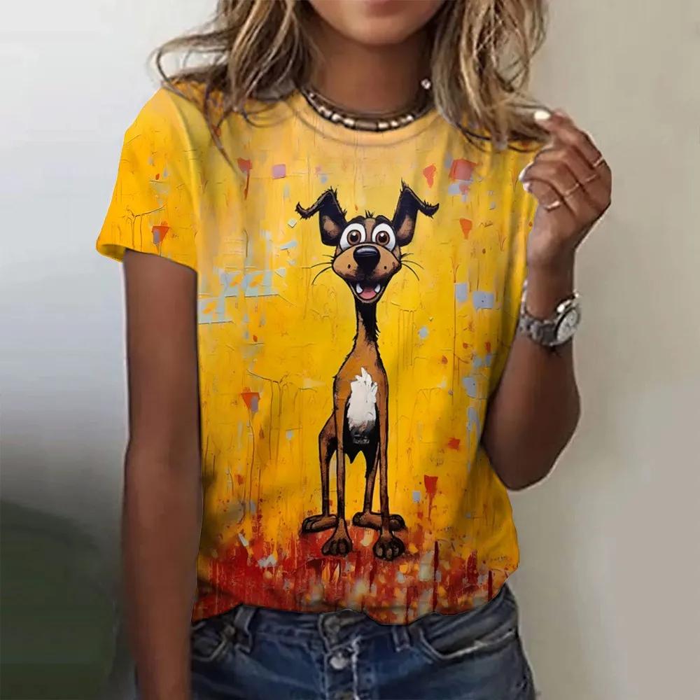 Summer Women Fashion T-shirt Funny Cartoon Cat Pattern O-Neck Tops Tees Female Short Sleeve Clothing Ladies Daily Casual Outfit