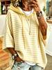 Women Striped Hooded Short Sleeve Oversized T Shirt Casual Loose Color Block Tee