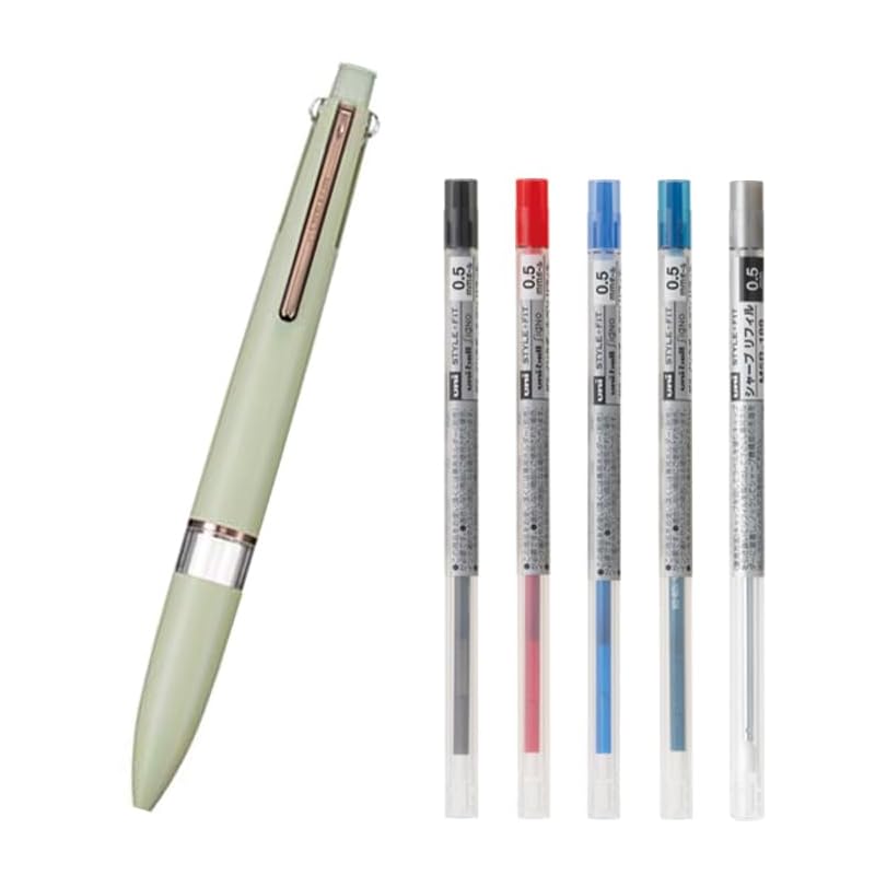 

[5 colors of holder body + 5 types of refills] mitsubishi pencil style fit 5 color holder Meister Knock type green+ refill 0.5 black red blue blue