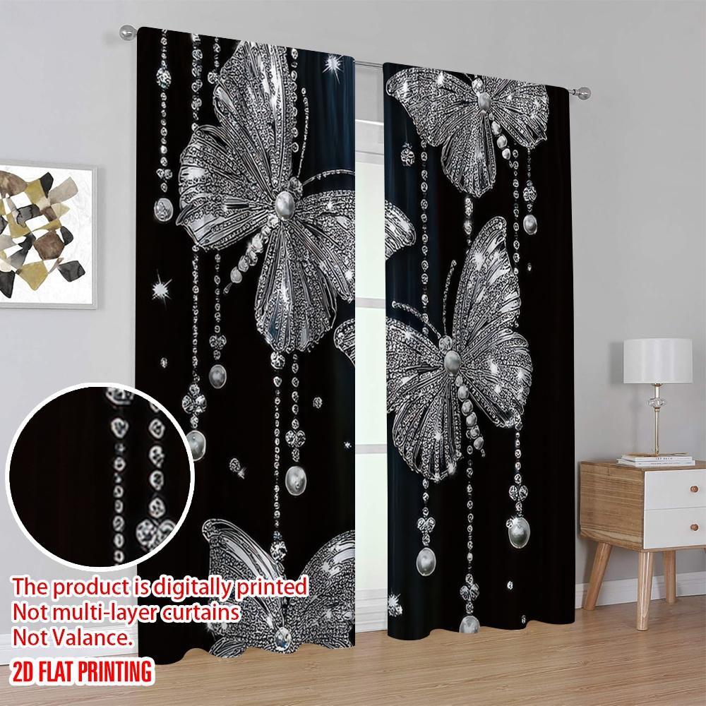 2D Flat Printing 2pcs Drapes Butterfly 3 Durable Polyester Without Electricity Birthday Party Use for Holiday Parties Home Decor