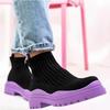 Autumn New Large Thick Sole Knitted Short Boots Women's Round Head Mid Heel Short Sleeve Women's Boots