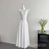 Summer New High-end Slim-fitting White Sleeveless Collar Suspender Dress Large Skirt Floor-mopping Long Dress