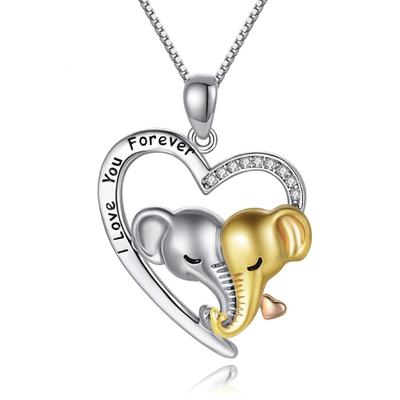 Mom and Baby Lucky Elephant Necklace Mother Daughter Heart Pendant Silver I Love You Forever Mother'Day Gifts for Women