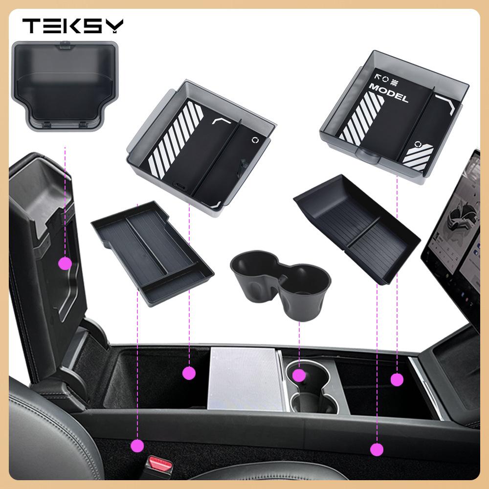 For 2026 Model Y L Interior Organizer Box Tesla Model Y Juniper Translucent Smoked ABS Storage 2/4/6PCS Custom-fit Silicone Mat