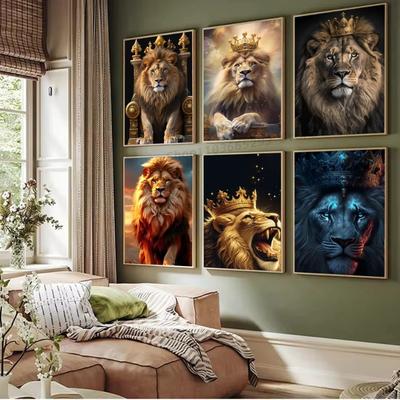 Krone Löwenkönig Königin Poster Papierdruck Haus Schlafzimmer Eingang Bar Café Kunst Malerei Dekoration