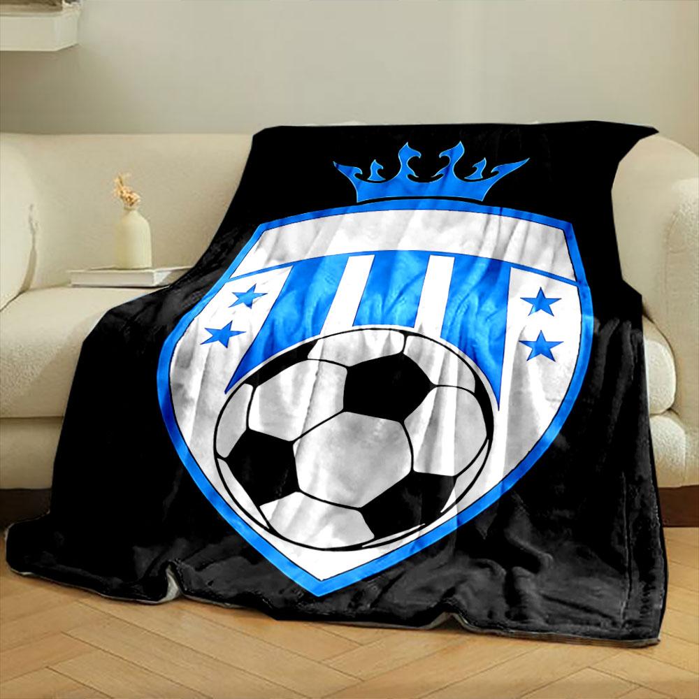 Blue Soccer Shield Crest print blanket soft and cozy perfect for the living room bed sofa or a nap,gift