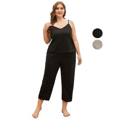 Conjunto de pijamas plus size feminino, camisa tipo sling, calças curtas, 2 peças, pijama grande, roupa de dormir para o verão