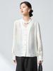 2026 Spring Mulberry Silk Satin Stand Collar Jacquard Shirt - Elegant Ink Wash Style