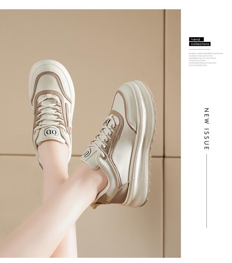 2025 Spring Women's Trendy Korean-Style White Breathable Skate Shoes with Versatile Thick Soles