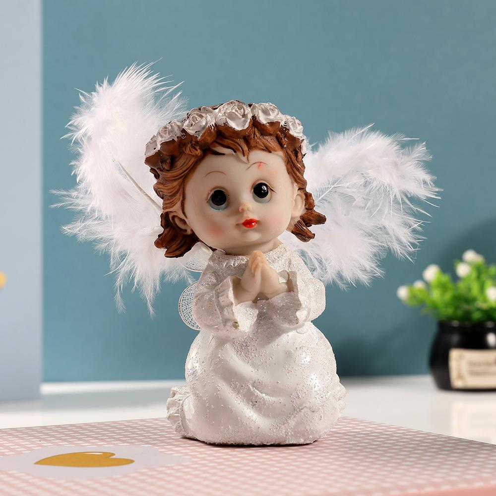 Pair of Cute Little Angel Resin Ornaments Wedding Birthday Decorations Handicraft Gifts for Home Bedroom Decoration