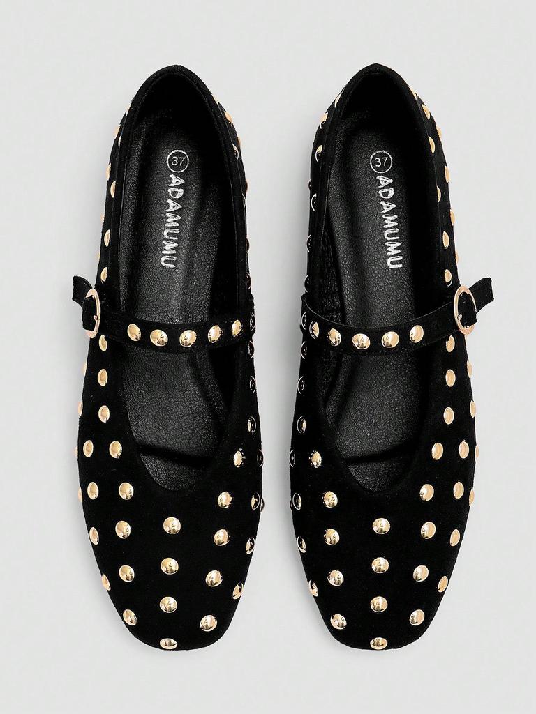 ADAMUMU Women's Brown Mary Jane Flats with Gold Sequin Embellishments