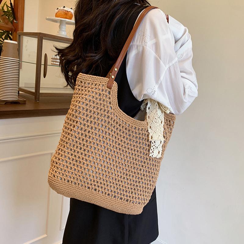 Stylish Women Woven Crochet Handbags Large Capacity Shoulder Tote Perfect for Beach Travel and Daily Use