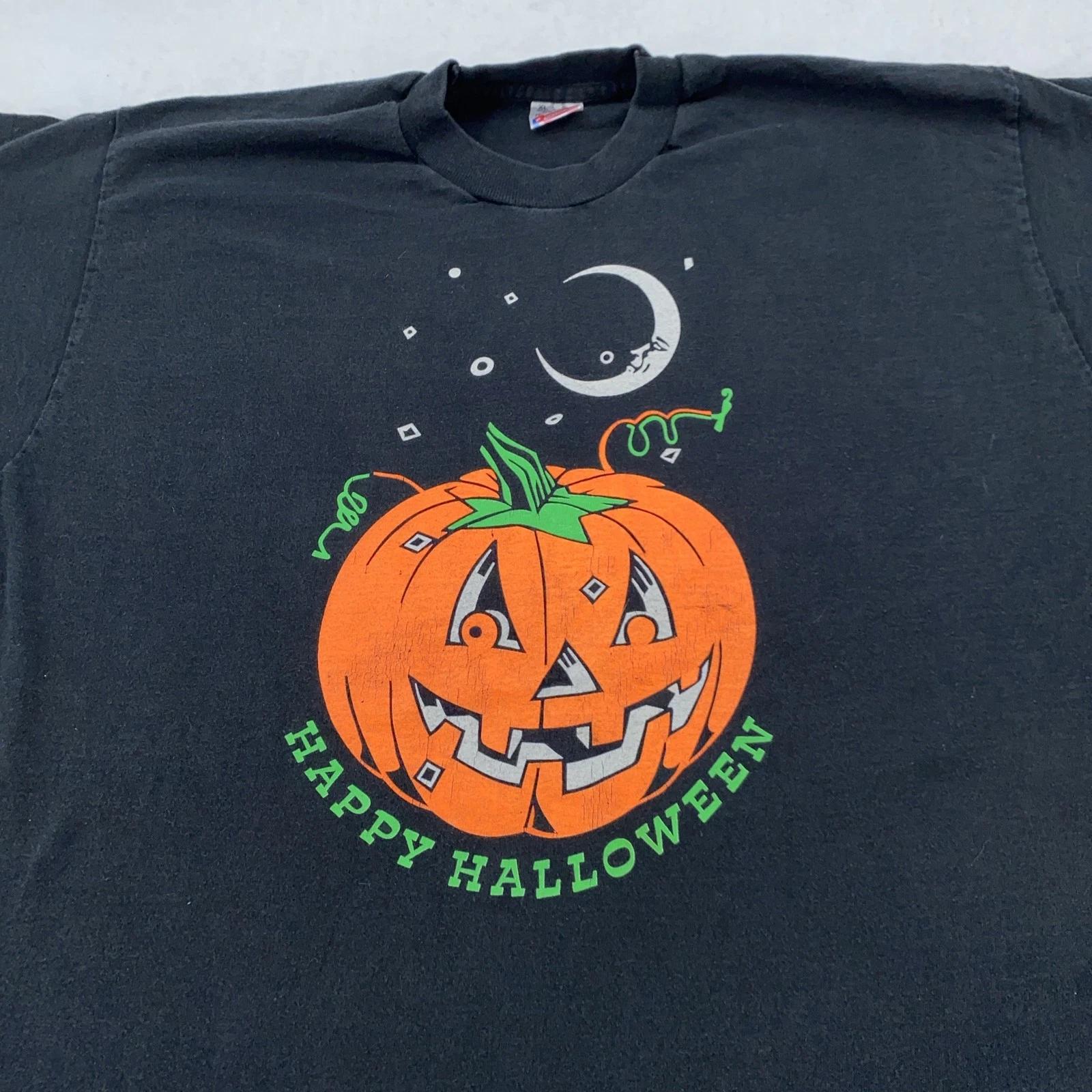 Vintage Happy Halloween Shirt Mens X Pumpkin Jack O Lantern Moon 90s Cartoon 3XL