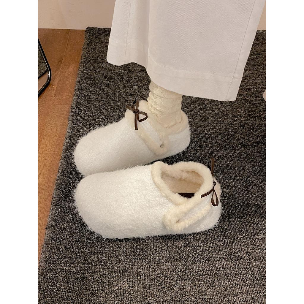 Two wear retro non-slip heightened thick-soled fluffy slippers for women in winter, velvet warm snow cotton mop