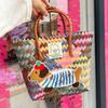 Retro Woven Sausage Dog Pattern Handbag for Commuting & Grocery Shopping – Perfect Gift for Women