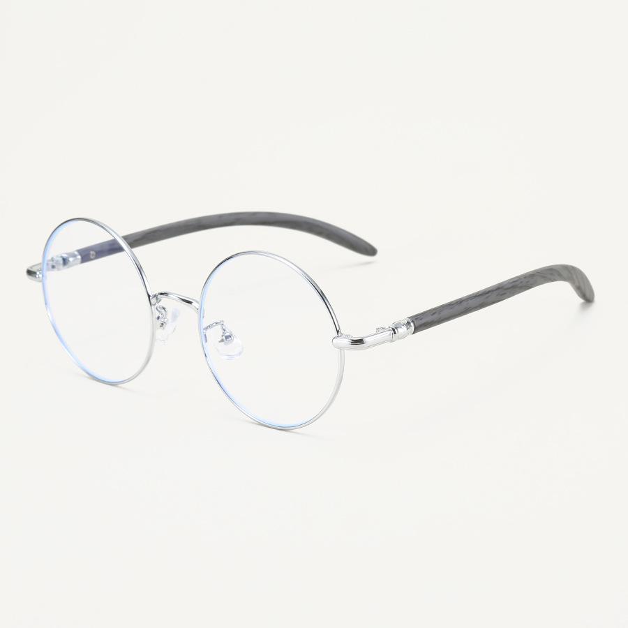 00102 Retro Japanese Metal Big Round Glasses Frame Men And Women Myopia Plain Light Wood Grain Legs Literary Frame