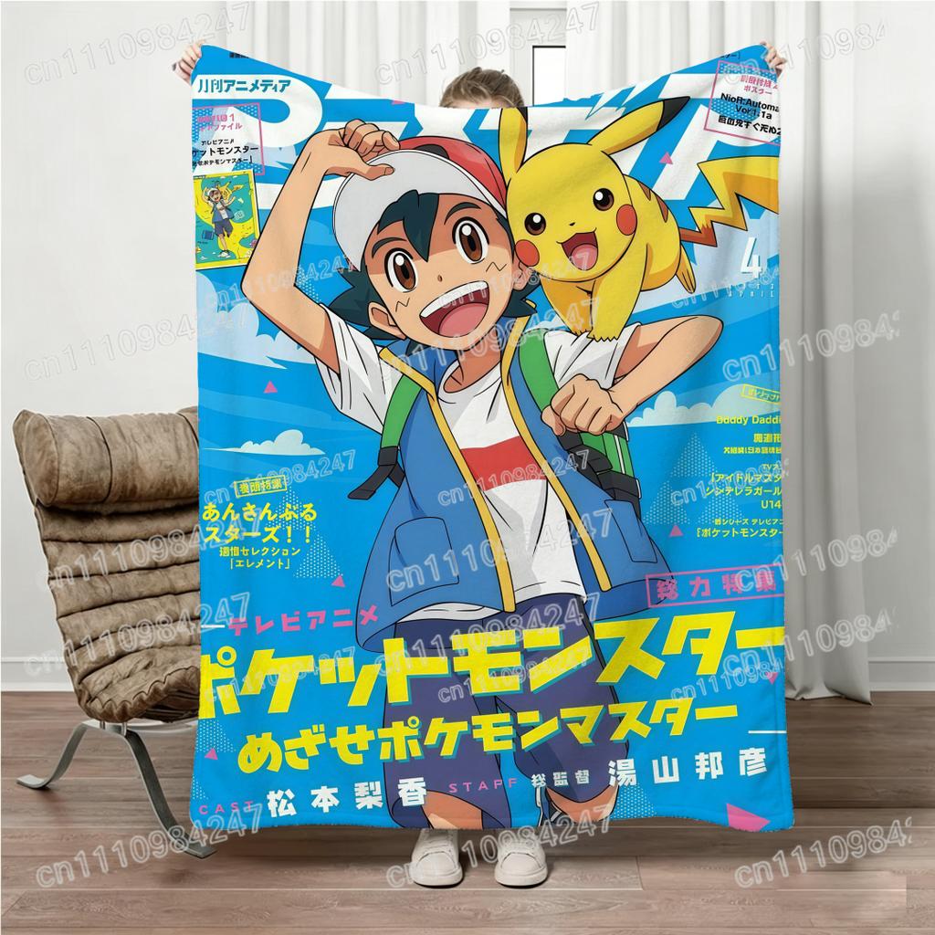 Anime Pokemon Ash Pikachu Blanket Cartoon Character Flannel Throw Blanket All Season Living Blanket Best Gift Pokemon Fans