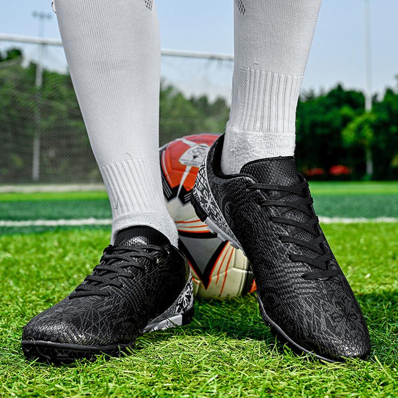 Botas de Fútbol Azul y Blanco para Hombre/Mujer Suela Blanda de Goma Clavo Corto Césped Artificial Zapatos de Fútbol Juvenil
