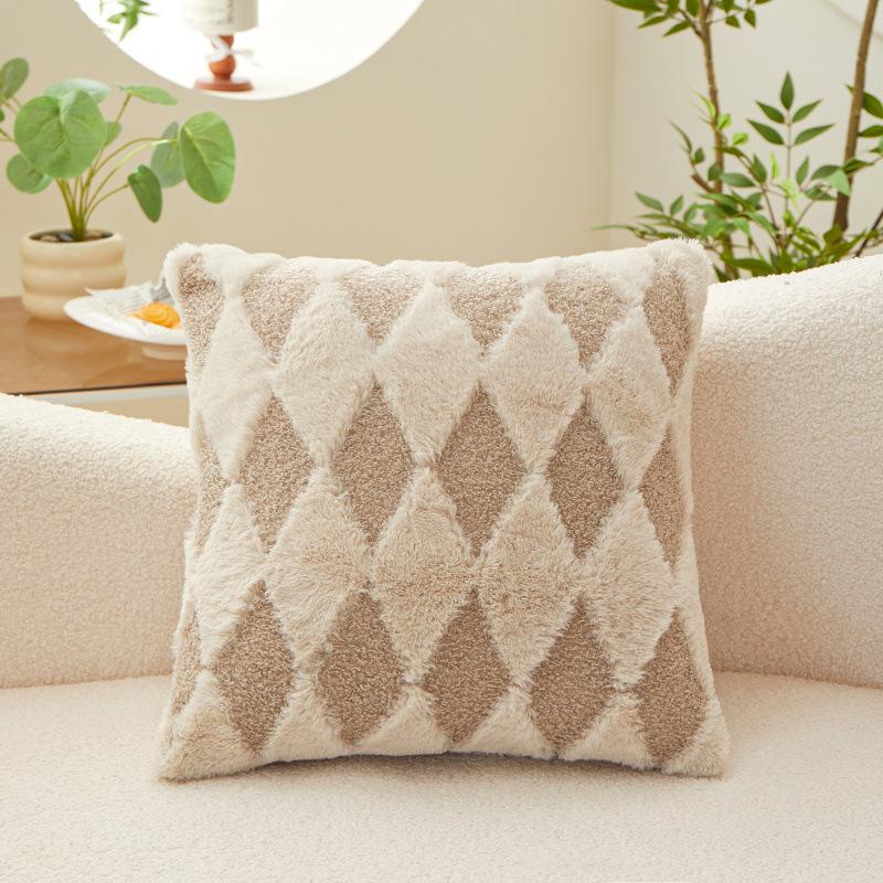 New Thai Rabbit Velvet Same Style Solid Color Plush Pillow Cover Square Cushion Leather