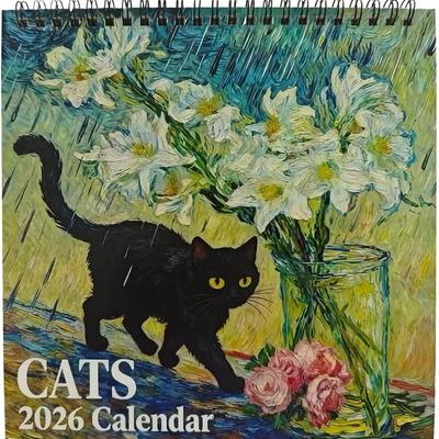 Cats In Famous Paintings Calendar 2026, Cat Wall Calendar, Classic Famous Paintings Black Cat Calendars, Cute Kitten Artwork Painting Wall Calendars