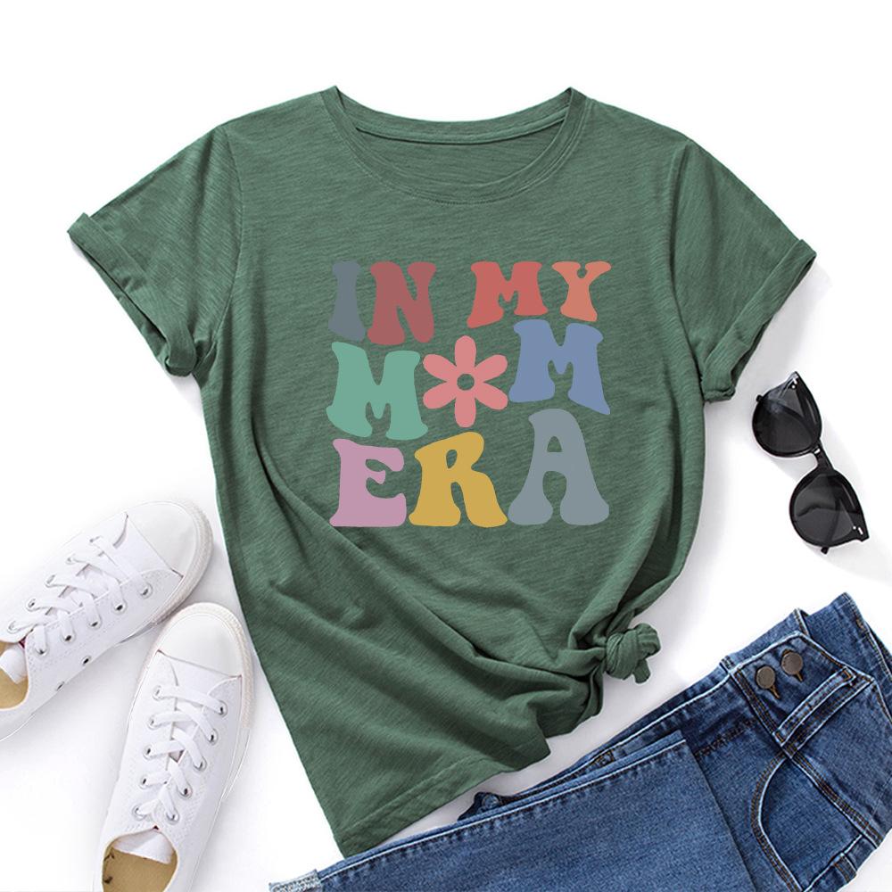 IN MY MOM Cotton T-Shirt Short Sleeve Round Neck Women 2d Print Tops