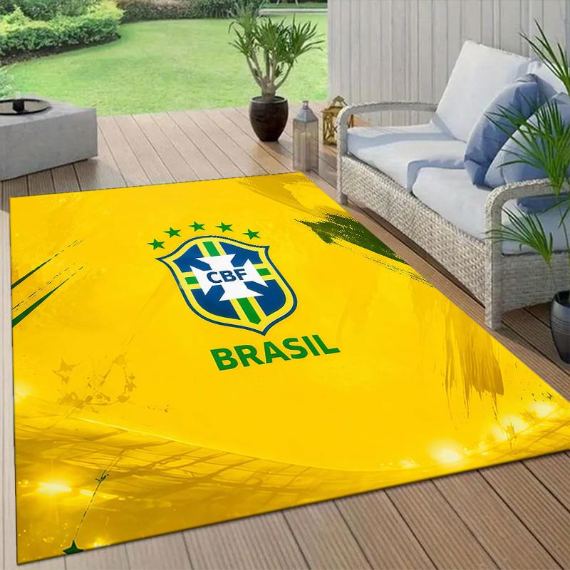 Brazil National Football Team Flannel Pattern Square Carpet,Area Rug,Carpet Rug for Living Room Bedroom Sofa Playroom Decor,Non-slip Floor Mat