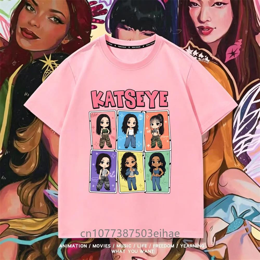 Katseye Kpop Unisex T Shirt Short Sleeve Boys Girls Megan Daniella Manon Lara Sofia Yunchae Fan Printed Casual Basic Tee