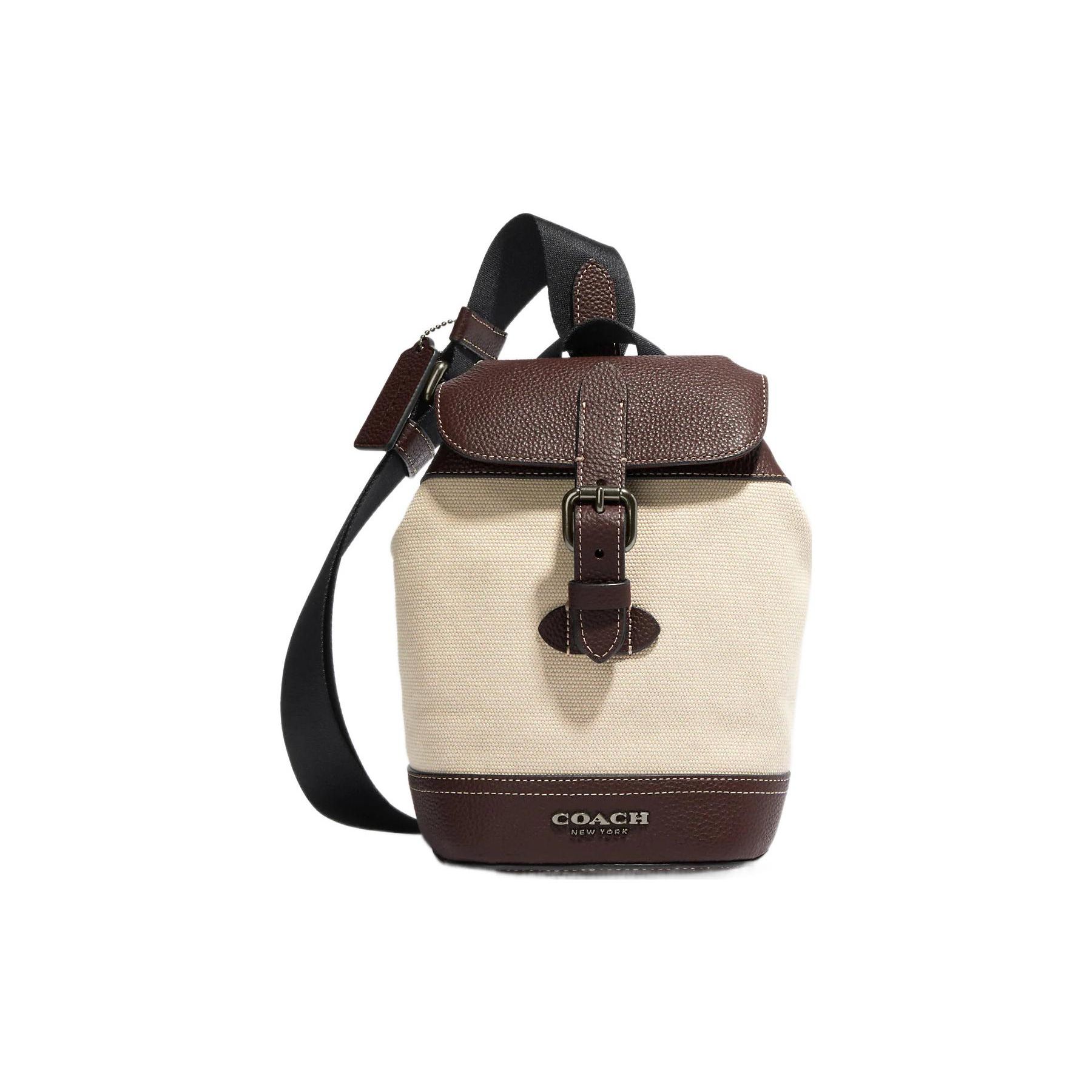 

Coach Hudson 15 Letter Logo Buckle Flap Pebble Grain Leather And Canvas Crossbody Bag Men crossbody bag Beige Red-Brown CH074-QBVFX Basic Set (Bag+Dust Bag)