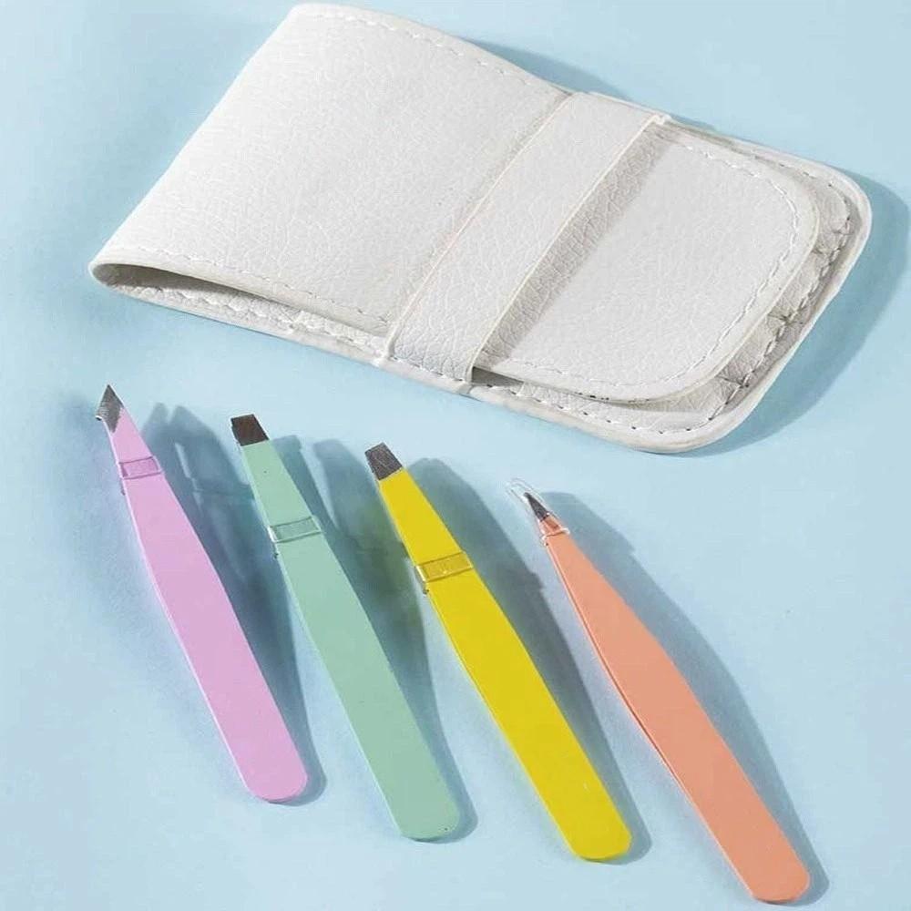 Stainless Eyebrow Tweezers Set Colorful Fine Hairs Puller Slanted Eye Brow Clips  Makeup Tool