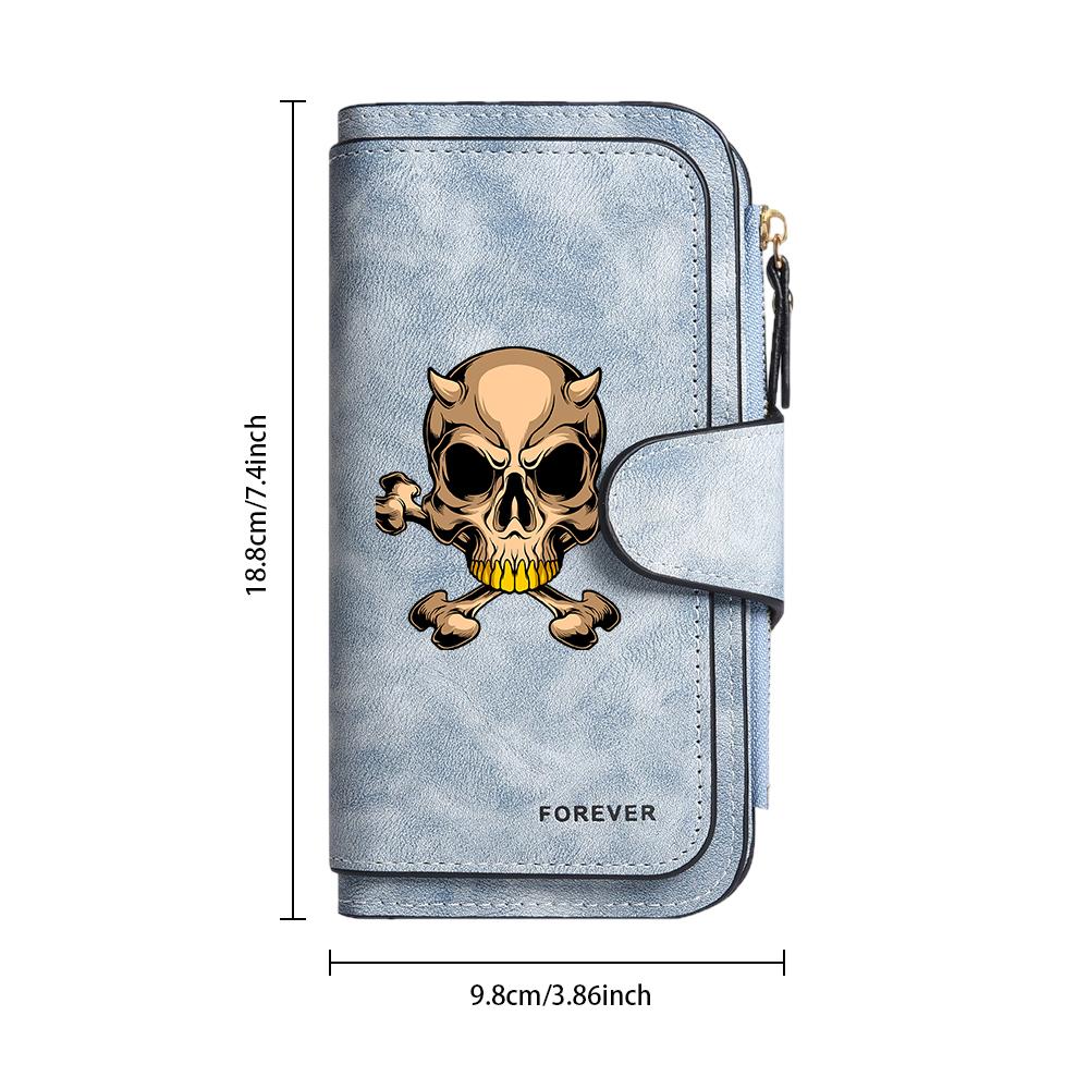 Gothic Devil Skull Pattern Long Wallet Trendy Cool Practical Card Holder Multi Slot Purse For Daily Use