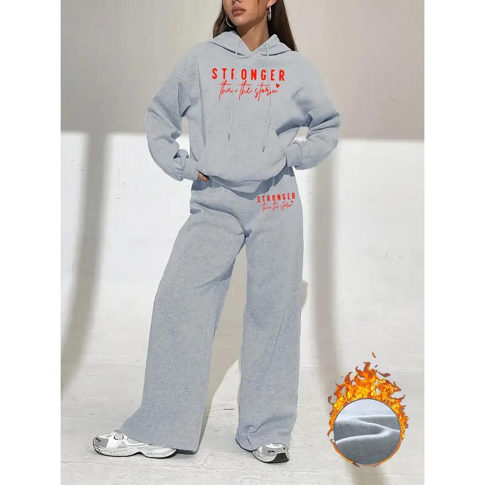 Women'S Stylish Hoodie And Long Pants Set, Featuring a Printed Design, Perfect for Autumn And Winter with a Cozy Hoodie And Wide Leg Pants
