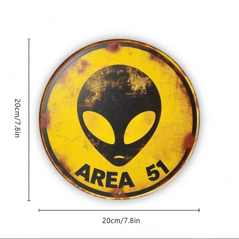 Vintage Area 51 UFO Metal Tin Sign Alien Decor Retro Wall Art