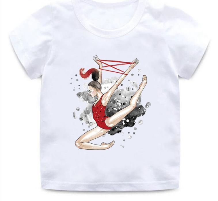 Children's Gymnastics Dancer Printed Summer Fashion Cute Casual Short Sleeve Children's Top