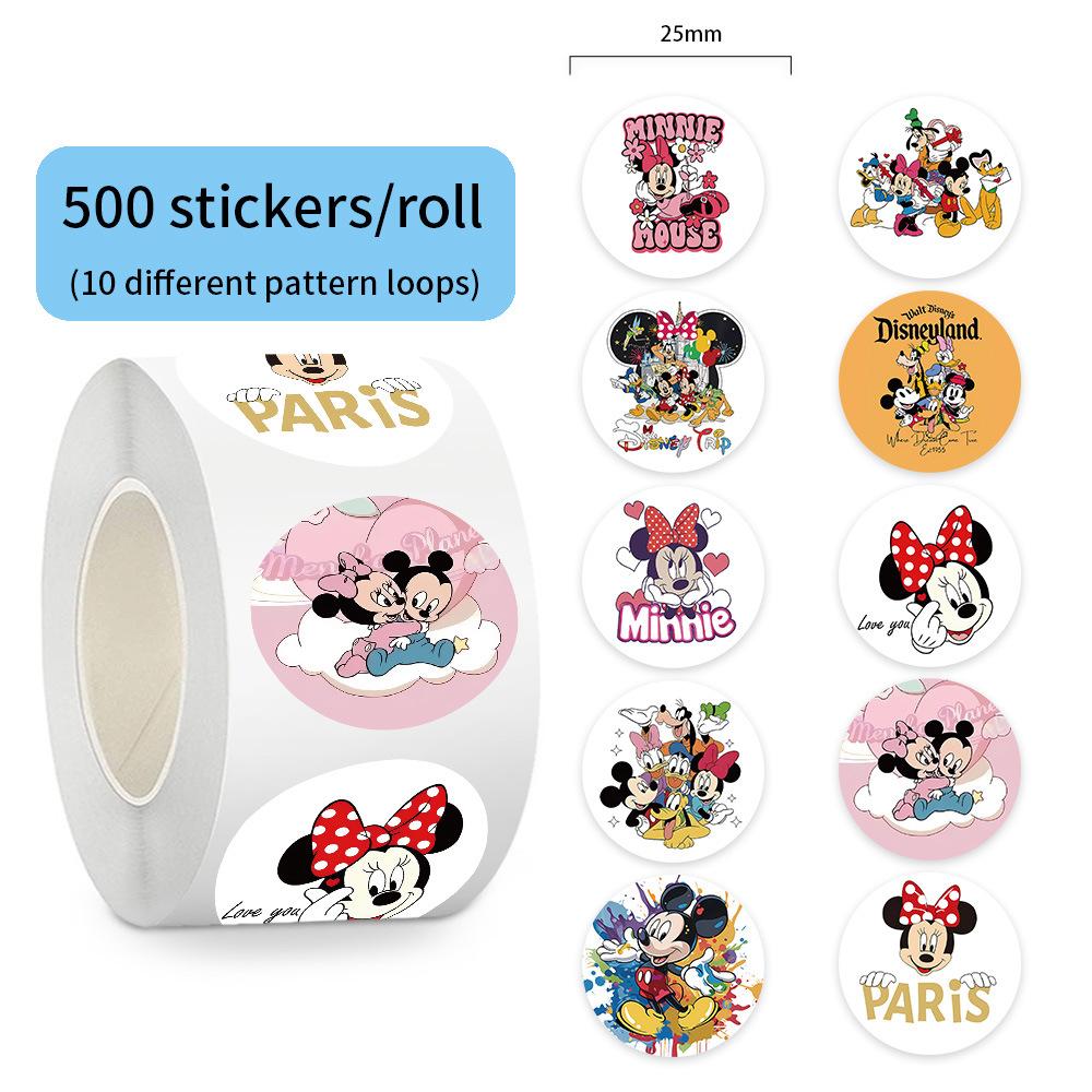 500pcs/Roll New Disney Cartoon Mickey Mouse Sealing Stickers DIY PVC Laptop Decals Decoration Reward Gift Toy