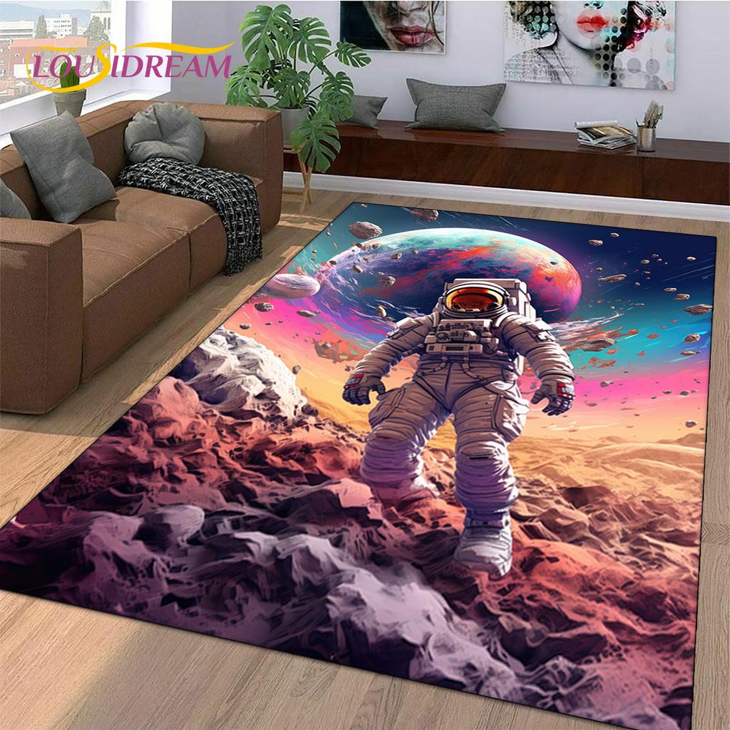 Astronaut Dream Universe Spaceman 3D Outer Space Cartoon Rug Carpet for Living Room Bedroom Decor,Non-slip for Sofa Doormat Kids