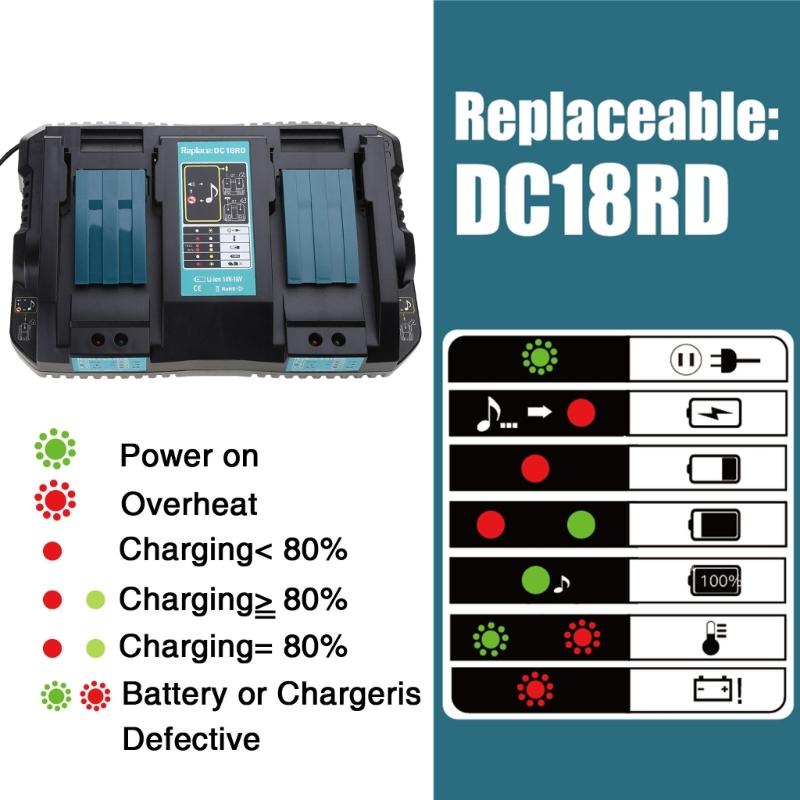 Dual Battery Charger 4A for 14.4V 18V BL1860 BL1840 BL1850 BL1845 DC18RA BL1415 BL1430 BL1830 DC18RC DC18RD