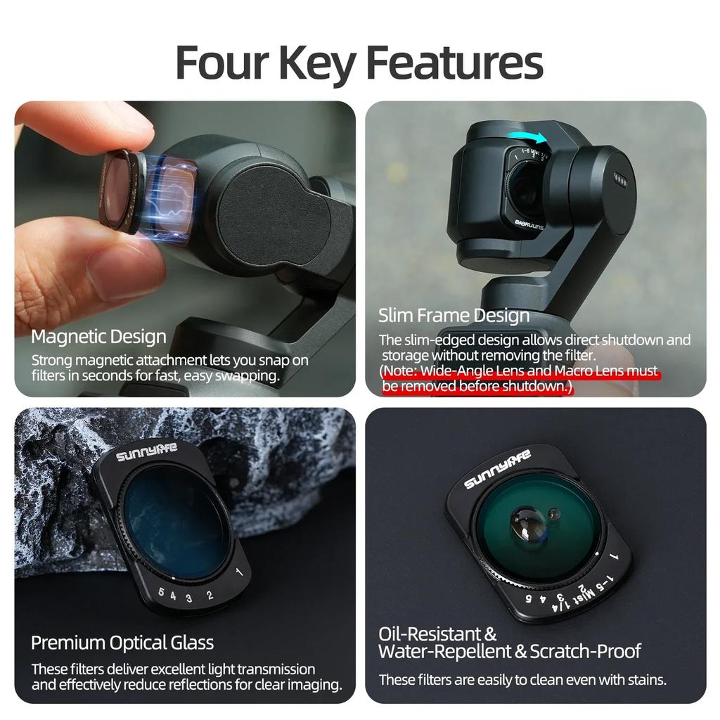 Sunnylife Für DJI Osmo Pocket 4 3 Magnetisches Filter-Kit ND 2 bis 32 1/4 Black Mist Weitwinkel Makroobjektiv Kamera Zubehör