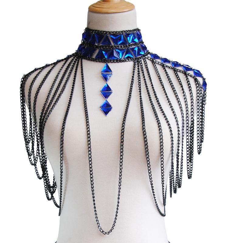 Mehrschichtige Schulterketten Quasten Körperketten Kristall Taille Bauchketten Legierung Körper Schmuck für Strand Nachtclub