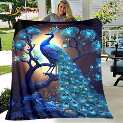 Couverture Douce en Peluche Animale Oiseau Paon 3D, Couverture en Flanelle, Plaid pour Salon, Chambre à Coucher, Lit, Canapé, Randonnée, Loisirs, Sieste