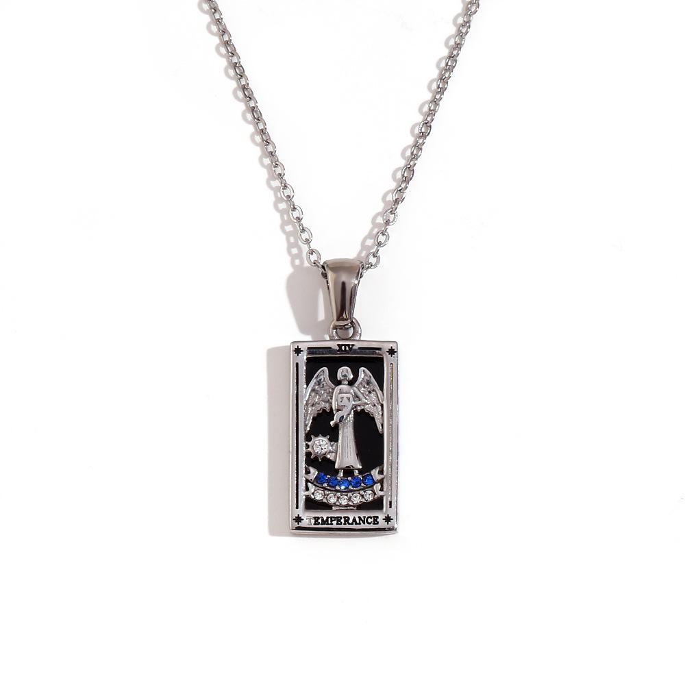 18K Gold-Plated Stainless Steel Tarot Card Necklace - European & American Retro Style