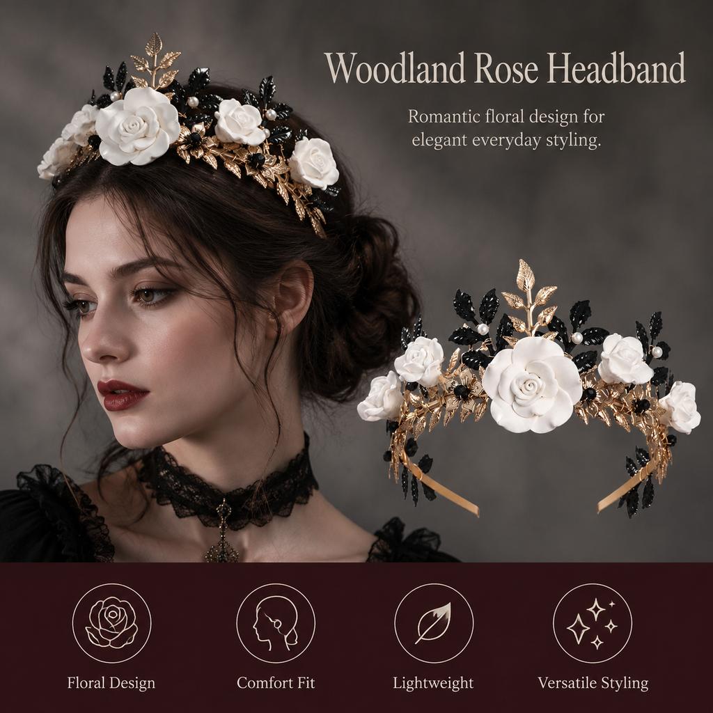 Bridal Hair Hoop Forest Gothic Floral Headband for Wedding Party Photography Costume Styling Alloy Leaves Hair Accessory